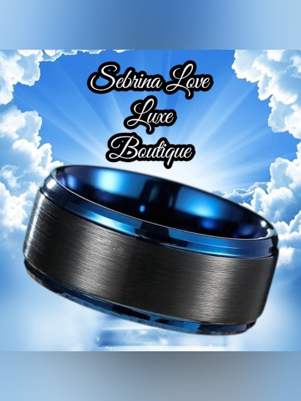 Blue and Black Men's Brushed Tungsten Ring Wedding Band